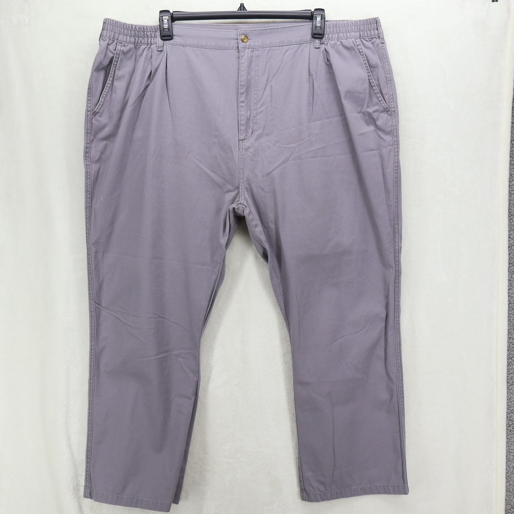 Cotton Traders Men Mercury Pleated Chino Pants Purple Gray Size 50 Elastic Waist